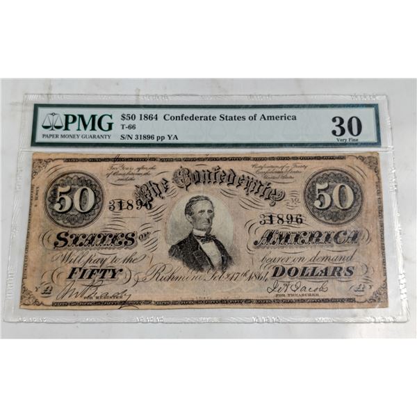 1864 CONFEDERATE STATES $50 BANKNOTE 31896