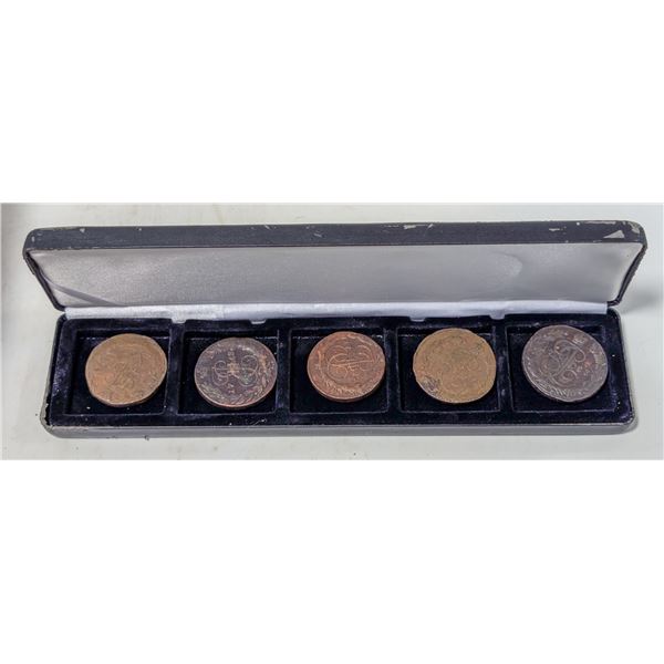 FIVE RUSSIAN CATHERINE THE GREAT 1700s COINS