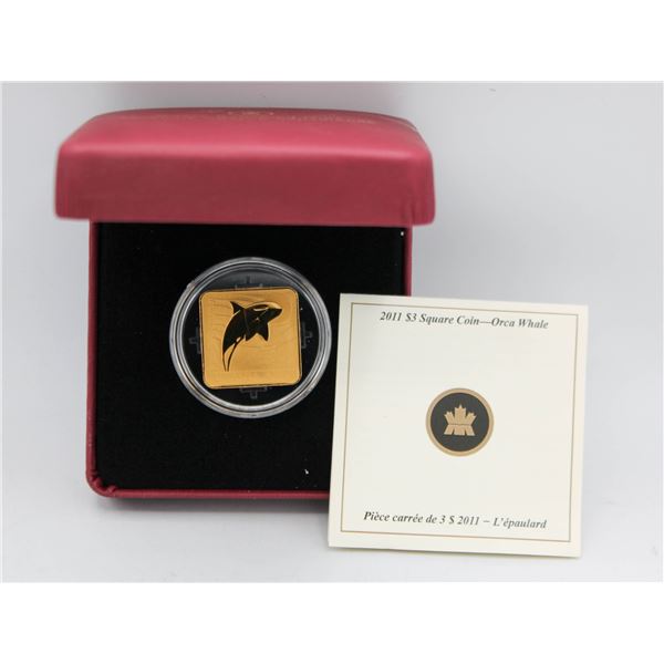 2011 CANADA $3 SQUARE SILVER COIN. ORCA WHALE