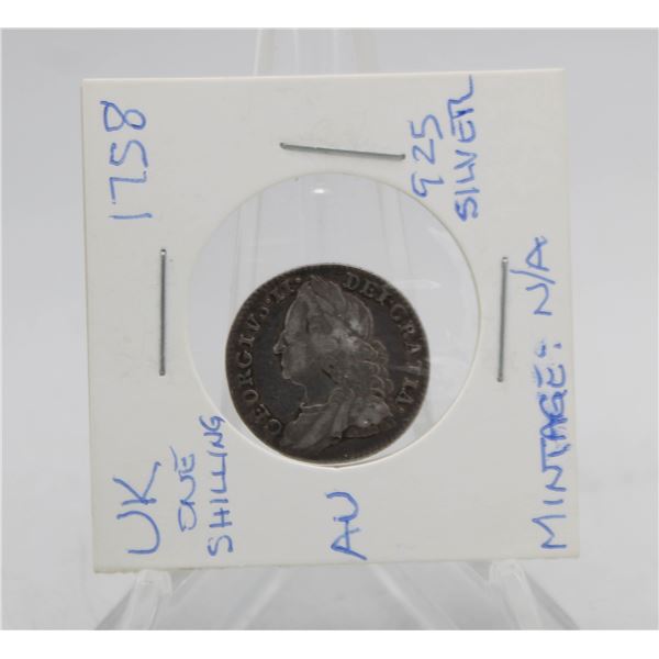 1758 UK 1 SHILLING SILVER COIN