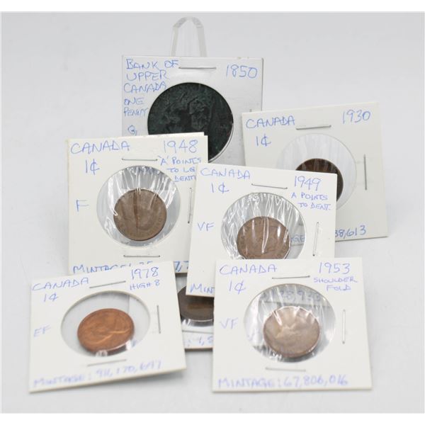 LOT OF 7 COLLECTIBLE CANADA COPPERS