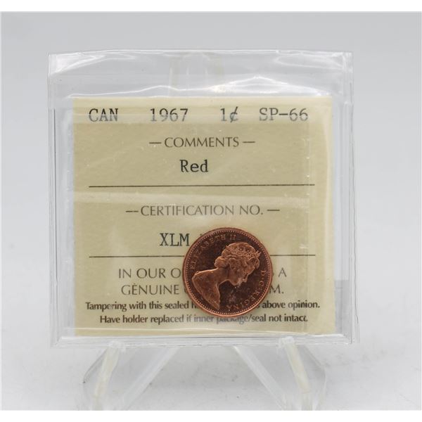 1967 CANADA 1 CENT COIN. SPECIMEN. CERTIFIED.