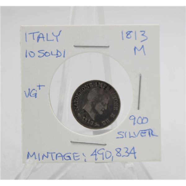 1813M ITALY 10 SOLDI SILVER COIN