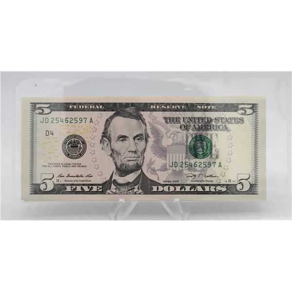 LOT OF FOUR $5 USA FEDERAL RESERVE NOTES.