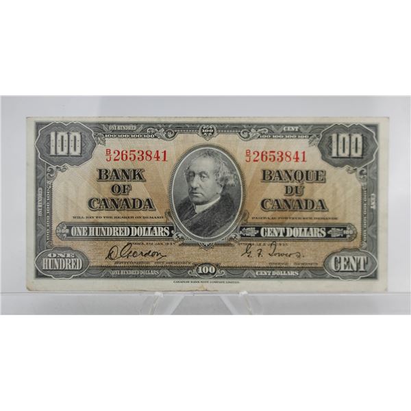 1937 CANADA $100 BANKNOTE GORDON-TOWERS.