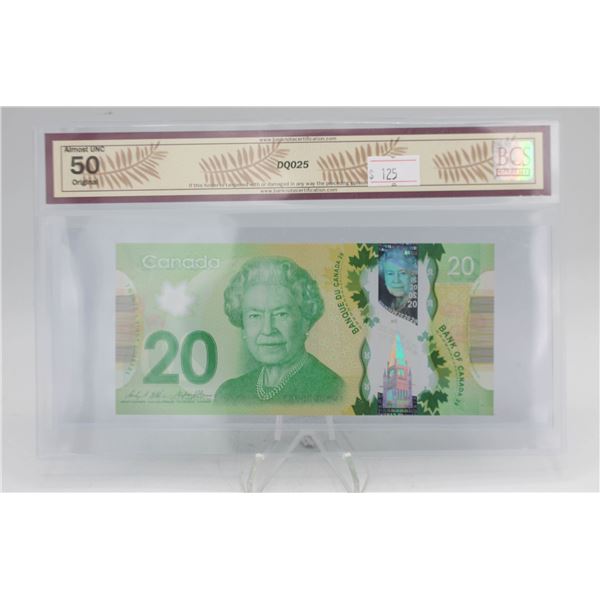 2012 CANADA $20 BANKNOTE. CERTIFIED. LOW SERIAL #