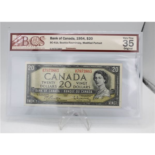 1954 CANADA $20 BANKNOTE. MP. BEATTIE-RASMINSKY