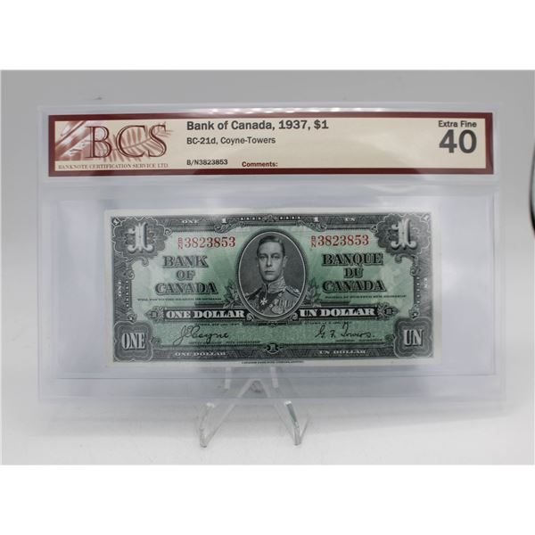 1937 CANADA $1 BANKNOTE. COYNE-TOWERS.