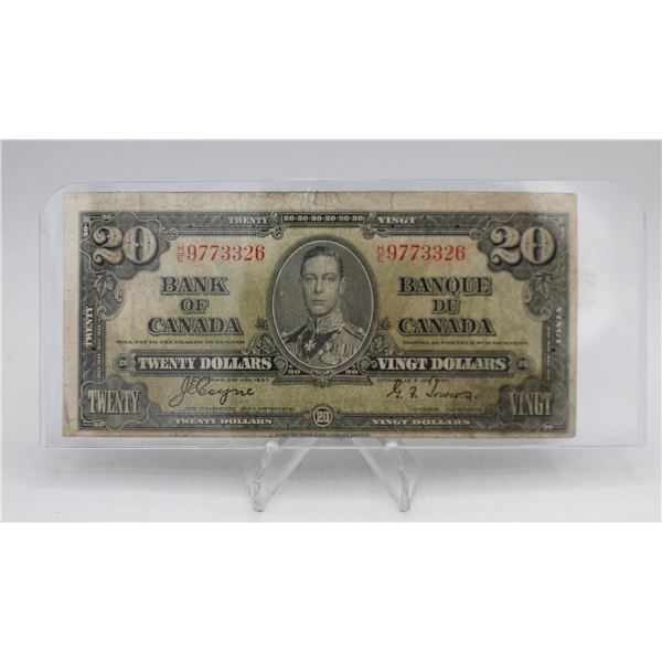 1937 CANADA $20 BANKNOTE. COYNE-TOWERS. HE9773326