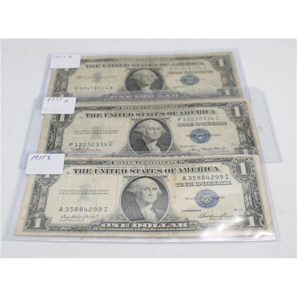 LOT OF 3 USA $1 SILVER CERTIFICATES