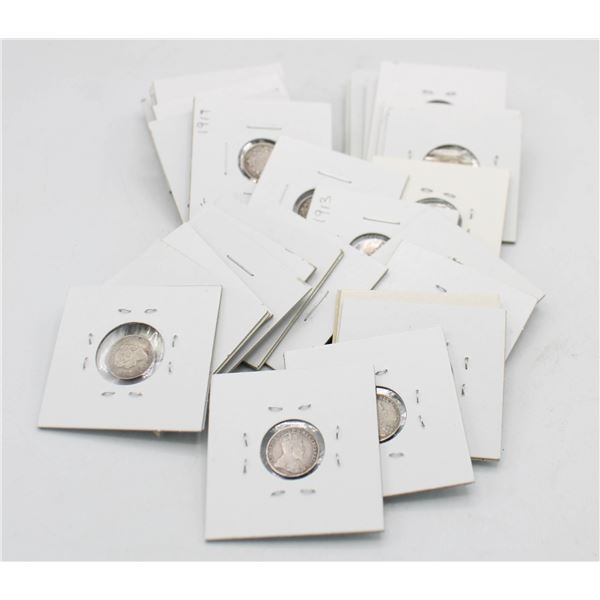 LOT OF 32 CANADA 5 CENT SILVER COINS. 1881-1920