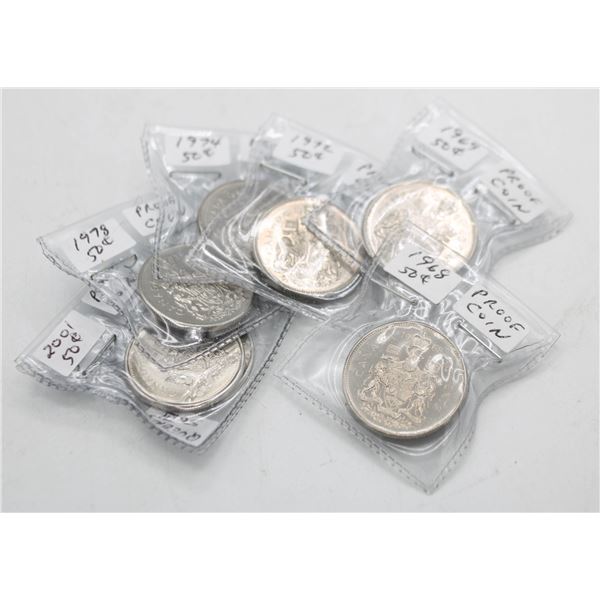 LOT OF SEVEN CANADA 50 CENT PROOF COINS