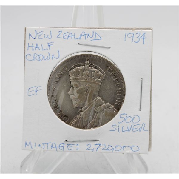 1934 NEW ZEALAND HALF CROWN SILVER COIN