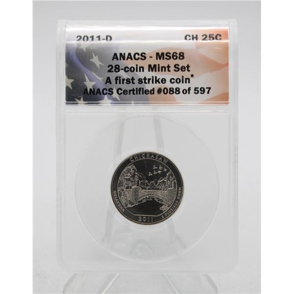 2011D USA CHICKASAW 25 CENT COIN. CERTIFIED.