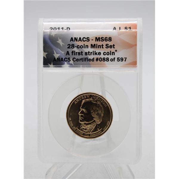 2011D USA JOHNSON $1 COIN. CERTIFIED.