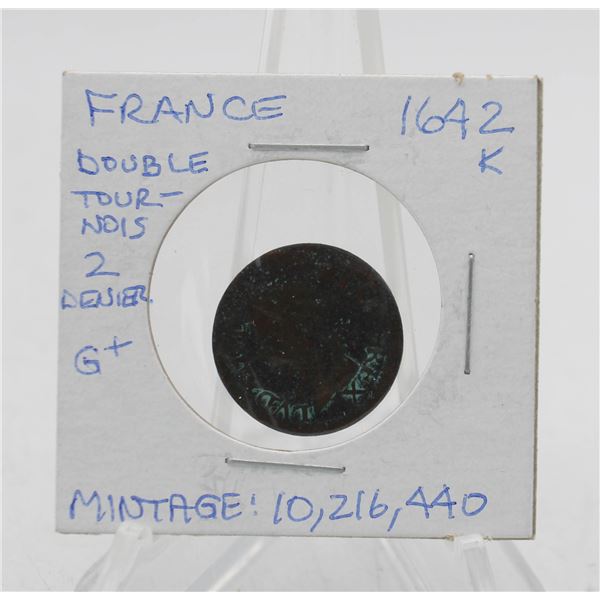 1642K FRANCE DOUBLE TOURNOIS/2 DENIER COIN