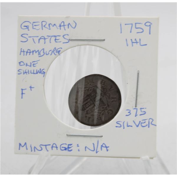 1759 IHL GERMAN STATES HAMBURG 1 SHILLING SILVER