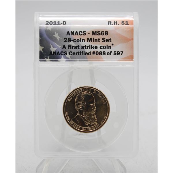 2011D USA HAYES $1 COIN. CERTIFIED.