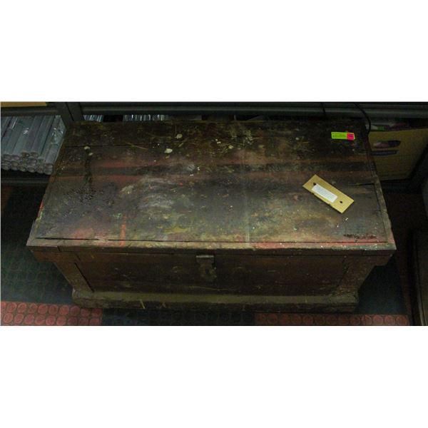 1800S WOOD TOOL CHEST W SOME TOOLS