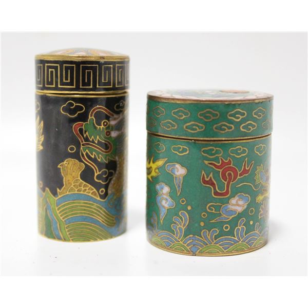 PAIR ANTIQUE ENAMEL JAPANESE CONTAINERS