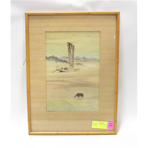 ANTIQUE JAPANESE WATERCOLOUR FRAMED