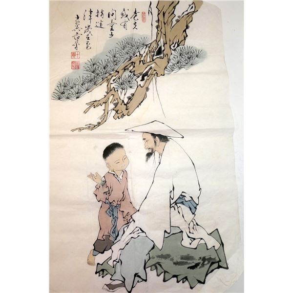 INK AND COLOR ON PAPER UNFRAMED PAINTING OF ELDER