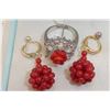 Image 2 : JAPANESE RED CORAL FLOWER RING & EARRINGS