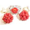 Image 3 : JAPANESE RED CORAL FLOWER RING & EARRINGS