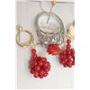 Image 4 : JAPANESE RED CORAL FLOWER RING & EARRINGS