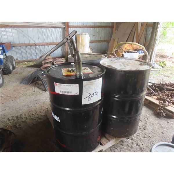 3  45 Gallon Metal Barrels 1090 Hydraulic Fluid + 