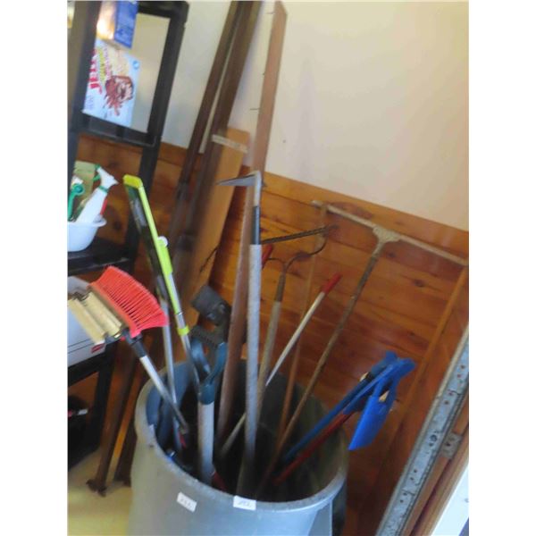 Poly Barrel With Hand Tools: Rake, Hoe, Snow 