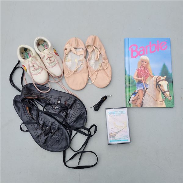 Vtg Little Mermaid Shoes, Real Leather Ballet Shoes, Barbie Book, Stuart Little Tape