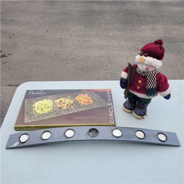 Mixed Estate Lot - Snowman, Candle Holder, Nut Dish