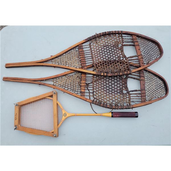 Wright & Ditson Tennis Racket + 2 Antique Snowshoes - Fantastic Condition