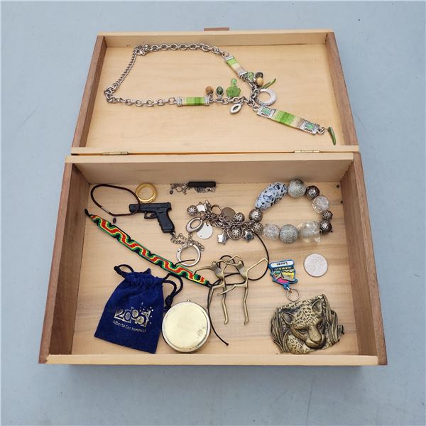 Wooden Jewellery Box w/ Contents