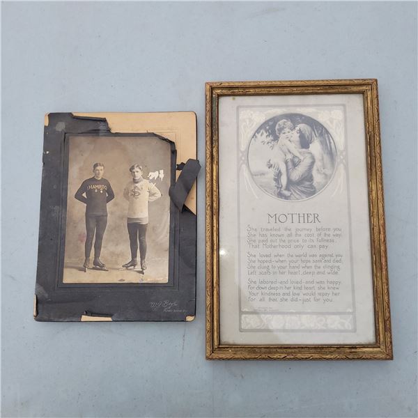 Antique Sport Photo & Antique Framed Mother Saying