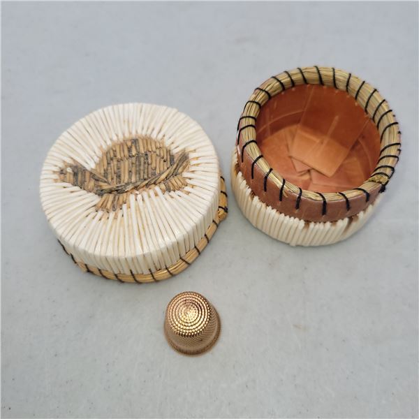 Anitque 10K Gold Thimble with Handmade Trinket Holder