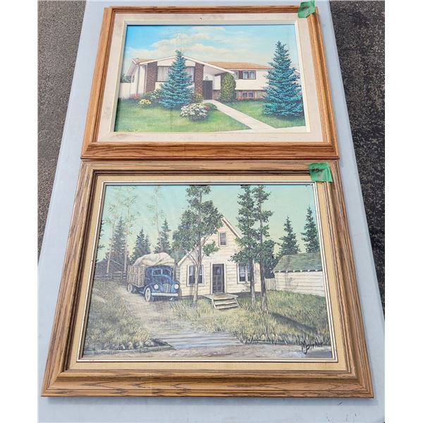 Lot of 2 Original Painting on Canvas Pictures by Maureen Pirker
