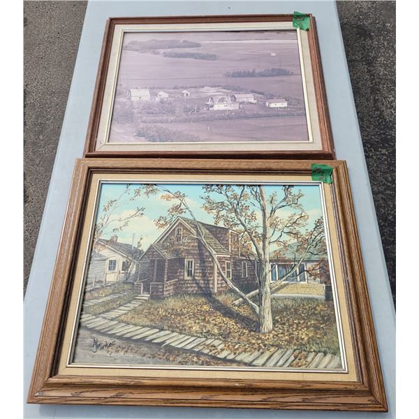 Large Framed Farm Photograph & Original Painting by Maureen Pirker