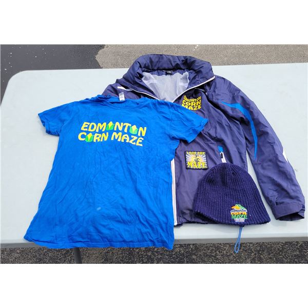 Lot of Edmonton Corn Maze Items - T-Shirt, Jacket, Toque, Patch