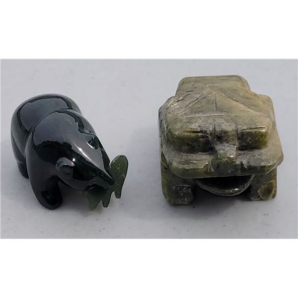Lot of 2 Jade Miniatures - Bear and Asian Icon, Dragon?