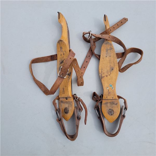 Pair of Antique Wooden Ice Skates - Intact and Good Condition