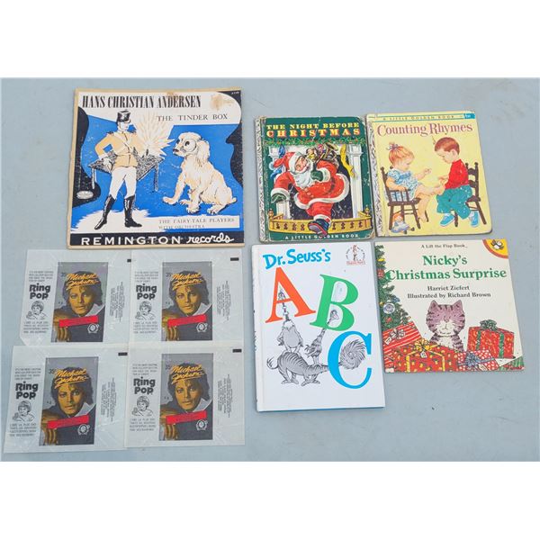 Lot of Vintage Childrens Books, Record & 4 Michael Jackson Wax Packs Packaging