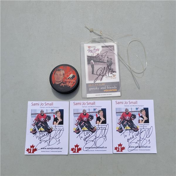 Signed Wayne Gretzky & Jerome Iginla Volunteer Pass + 3 x Sami Jo small Olympic Signatures