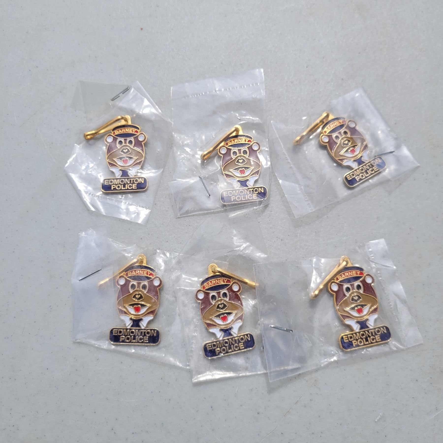 Lot of 6 Barney Edmonton Police Mascot Zipper Pulls
