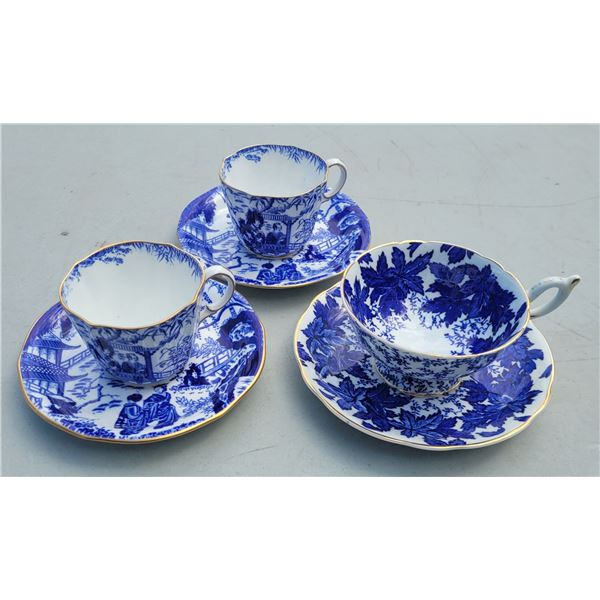 Lot of 2 Royal Crown Derby Teacups & Saucers + 1 Coalport Teacup & Saucer