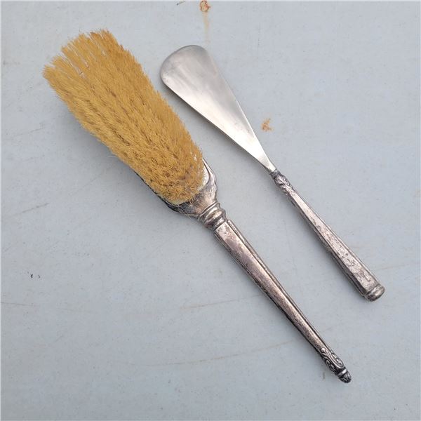 Birks Stelring Silver Monogram Hair Brush & Shoe Horn