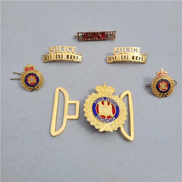 Lot of Various Edmonton Police Insignia and Belt Buckle