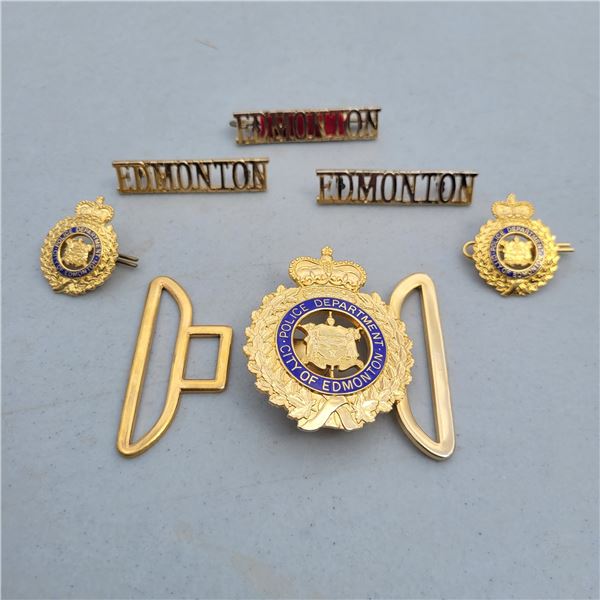 Lot of Various Edmonton Police Insignia and Belt Buckle