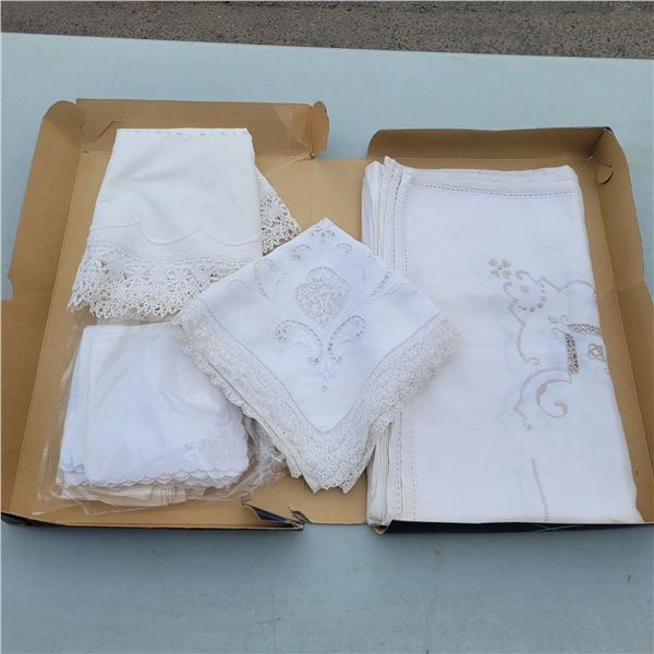 Lot of Old Estate Table Linens - Embroidered and Tatted